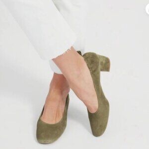 Everlane The Italian Leather Day Heel Suede Olive Green Size 10.5 Comfort EUC